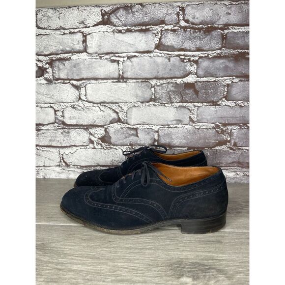 Saks Fifth Ave Blue Suede Leather Wingtip Oxfords Lace Up Shoes Men’s 8M US/41EU - Picture 11 of 16